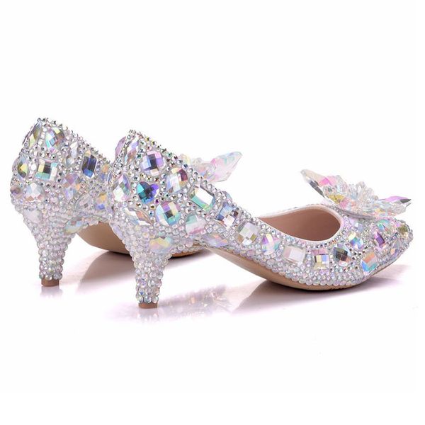 

new beautiful ab rhinestone women pumps pointed toe bowtie crystal silver wedding shoes handmade lady heels plus size, Black