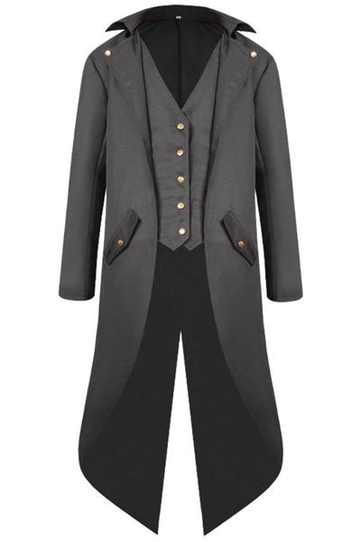 

men's retro punk steampunk tailcoat jacket gothic trench coat halloween costume, Black;brown