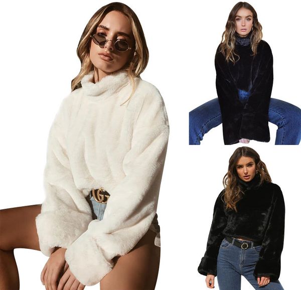 

18 FW Women Fashion Downy Crop Tops Hair Like Short Pullovers High Street Chic Women Clothes