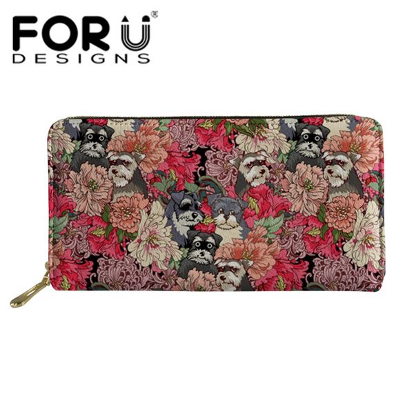 

forudesigns women long wallets coin purse female fashion money clutch bags ladies cartoon vintage floral schnauzer print wallets, Red;black