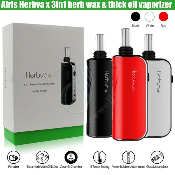 

Authentic AirisTech Herbva X Kit 1800mAh Battery 3in1 Airis Dry Herb Wax Thick Oil Tank Herbal Vaporizer Vape Pen water bubbler e cigs Vapor