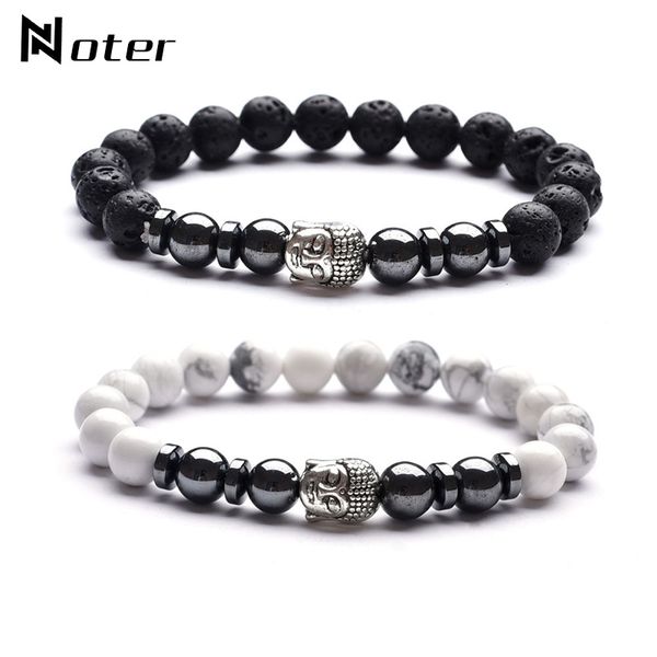 

noter 8mm lava stone bracelet for men vintage silver ethnic bracelet yoga meditation buddha braslet pulseras hombre pulseras, Black