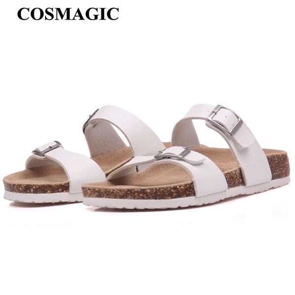 

cosmagic 2017 new summer cork slippers shoe women casual mixed color pu flip flops holiday beach sandal slides flat plus size, Black