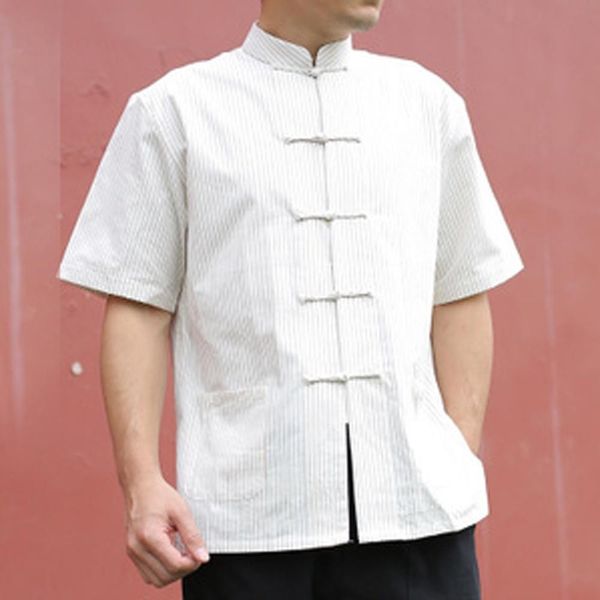 

men frog button shirt chinese jacket short sleeve, White;black