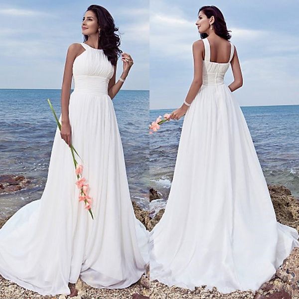 

plus size beach wedding dresses 2018 empire waist a line sweep train white chiffon ruched flowy skirt beach wedding gowns greek goddess