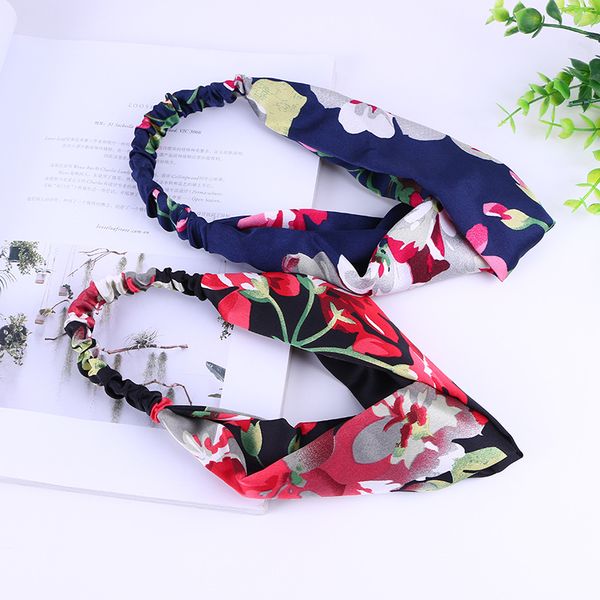 

1pc flower printing hair band girls headband knotted elastic head band student headwear hair accessories for women girls