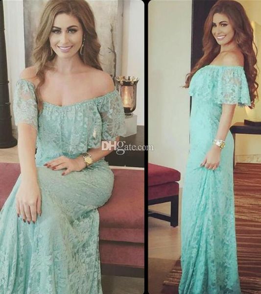 

2018 off the shoulder mint lace formal evening dresses short sleeves long women's party gowns, Black;red