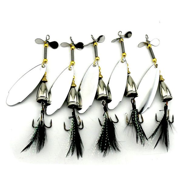 

5pcs lures spinners ,spinnerbaits , metal fishing spoons bait 9cm blade spinner baits11g feather fishing hooks rooster tail fishing lures