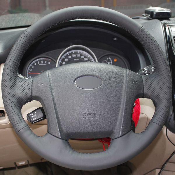 

black leather hand -stitched car steering wheel cover for kia sportage 2 2005-2010 2009 sportage