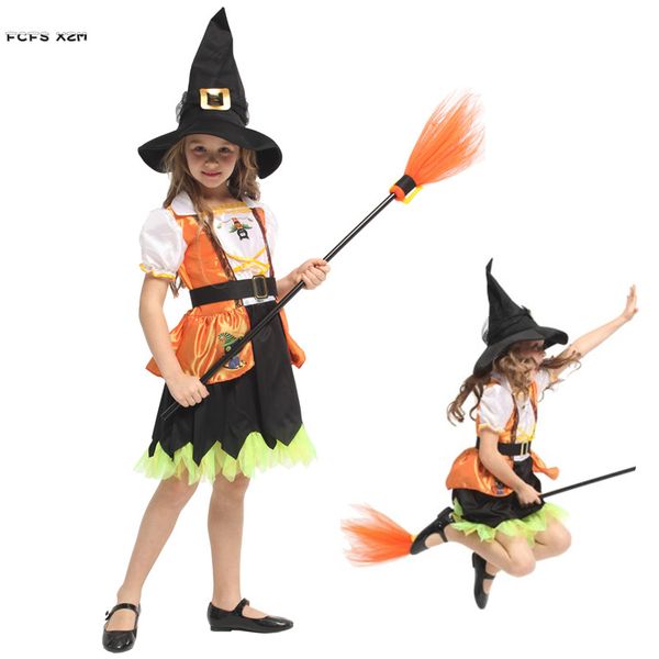 

girls gothic witch cosplay halloween sorceress costume for kids children purim carnival parade stage play masquerade party dress, Black;red
