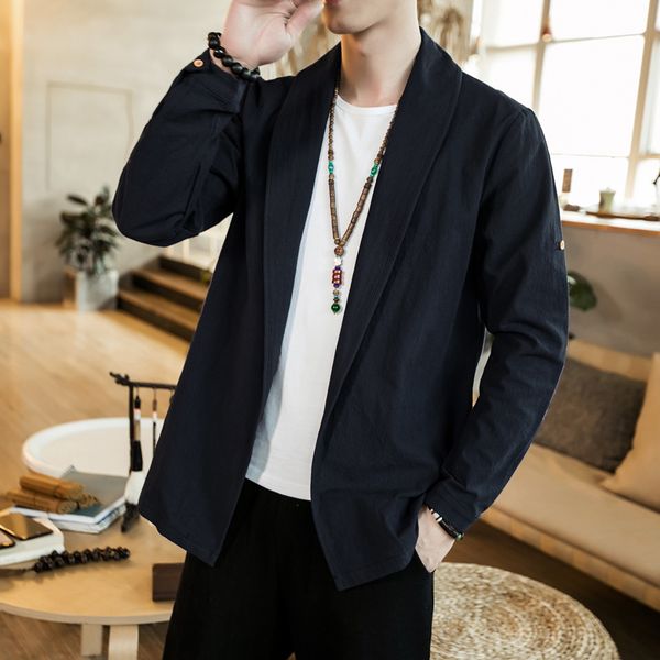 

men casual cardigan coat male solid thin jacket overcoat chinese style autumn spring size m-5xl, Black;brown