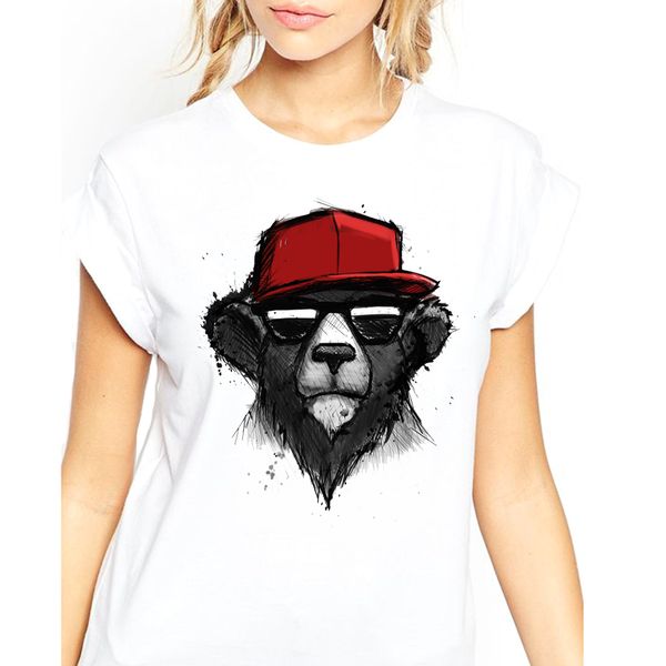 

teeheart women animal bear summer cool colors art printed female lady girl montain cool tee qq008, White