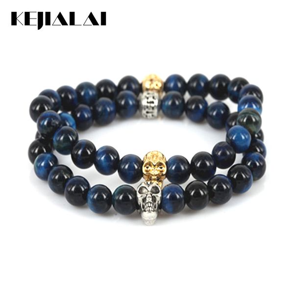 

kejialai skeleton punk bracelets for men bead women bracelet tiger eye round beaded fashion jewelry stone beads strand a0457, Black