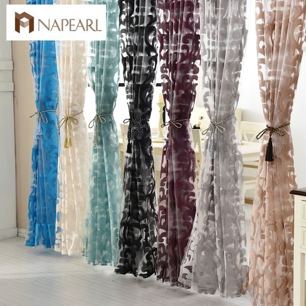 

napearl luxury european style tulle curtains organza jacquard fabrics for window treatments purple green black curtains balcony