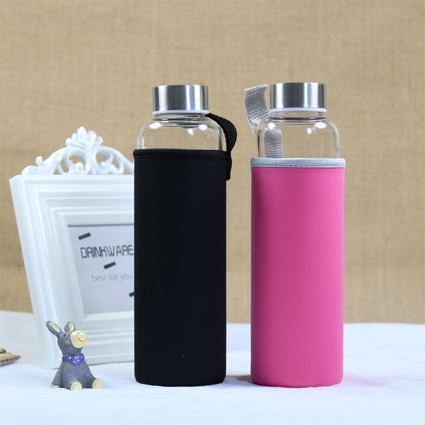 

hadeli glass water bottle with protective bag glass bottles 280ml/360ml / 500ml outdoor bike bottles high quality