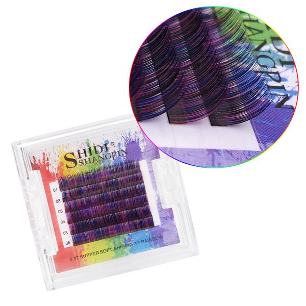 

6rows c curl 0.07mm rainbow colored eyelash extension 3d mix 10 11mm mink eyelash extension colorful cilia fake eyelashes aa0732
