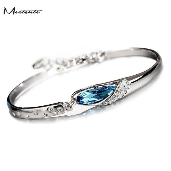 

meetcute fashion women silver plated crystal chain bangle cuff charm bracelet jewelry wedding party gift jewelry, Black