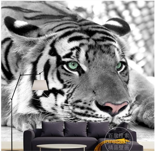 Acheter Photo Personnalisée 3d Papier Peint Peinture Murale Personnalité Moderne Fond Tigre Noir Et Blanc Maison Décoration Peintures Murales 3d Fond