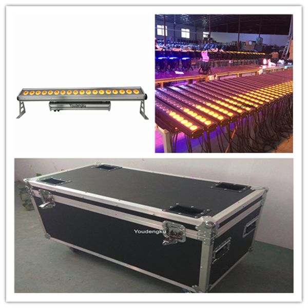 4 peças com flightcase impermeável 18x15watt RGBWA 5 em 1 Wall Wall LED LED Luzes IP65 DMX512 LED RGBWA Wall Washer 15w