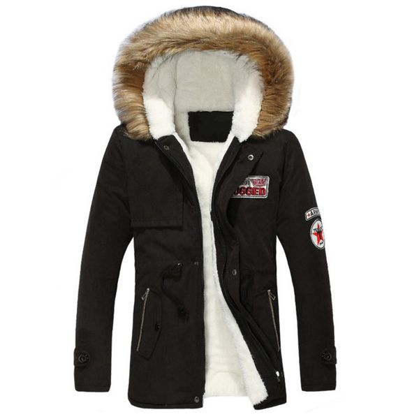 

fashion men's faux fur winter warm coat hooded thick down outwear jacket top, Black