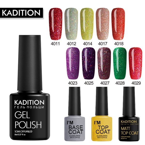 

kadition neon semi permanent glitter gel nail polish lak gel varnish soak off uv led rainbow manicure lacquer series art set, Red;pink