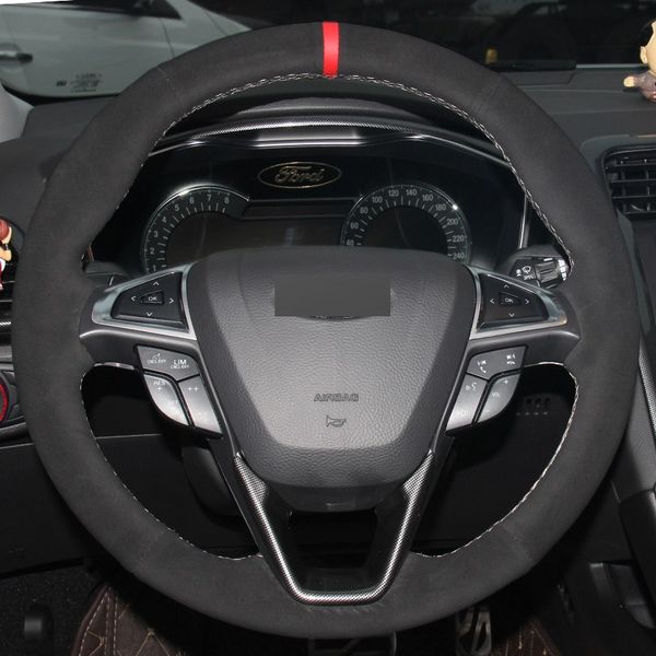 

all black suede diy hand-stitched car steering wheel cover for ford fusion mondeo 2013 2014 edge 2015 2016