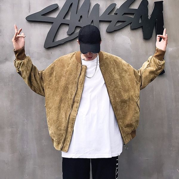

2018 new men's fashion trend outwear casual black/khaki corduroy fabric bomber streetwear jackets loose high-quality coats m-xl, Black;brown