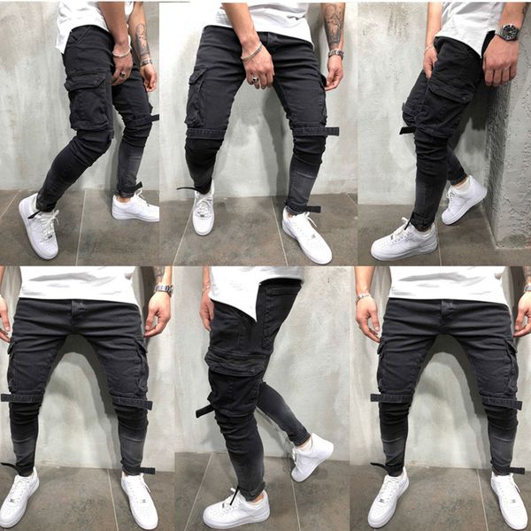 

2020 designed for fall/winter new men's slim jeans large pocket casual beam men's feet pants size 28-40, Blue
