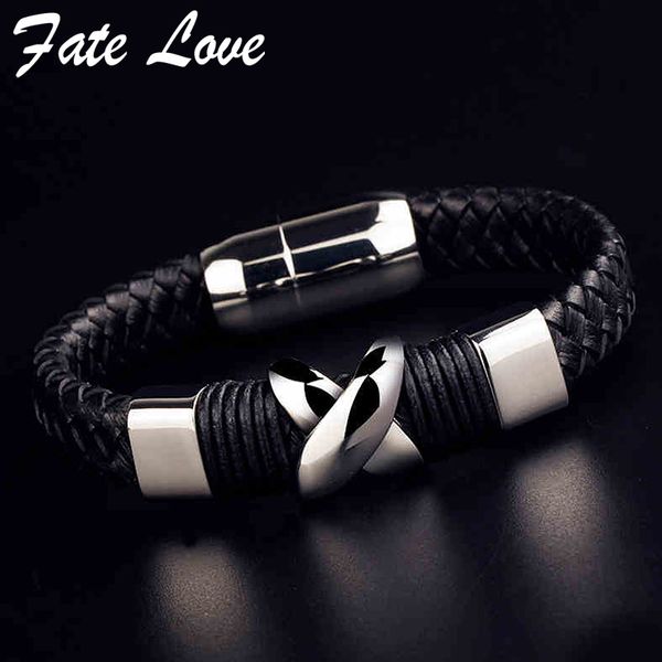 

2017 fashion leather bracelet men jewelry stainless steel cross mens jewellery gift pulseras hombre man bracelets hand pulseira, Golden;silver