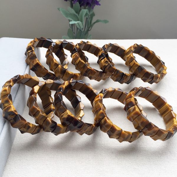 

handmade bracelet natural 6a south africa yellow tiger/cat eye stone hand row men bracelet stretch bangle support fba drop shipping h545f, Golden;silver