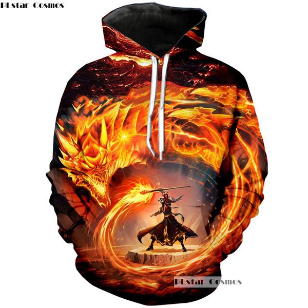 

plstar cosmos men's casual 3d hoodies fire dragon printing hoodies man autumn winter sweatshirts tracksuit 2018 new fashion, Black