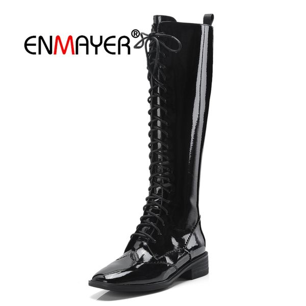

enmayer women knee high boots square toe solid high heels fashion boots lady shoes zipper botas mujer size 34-39 cr1761, Black