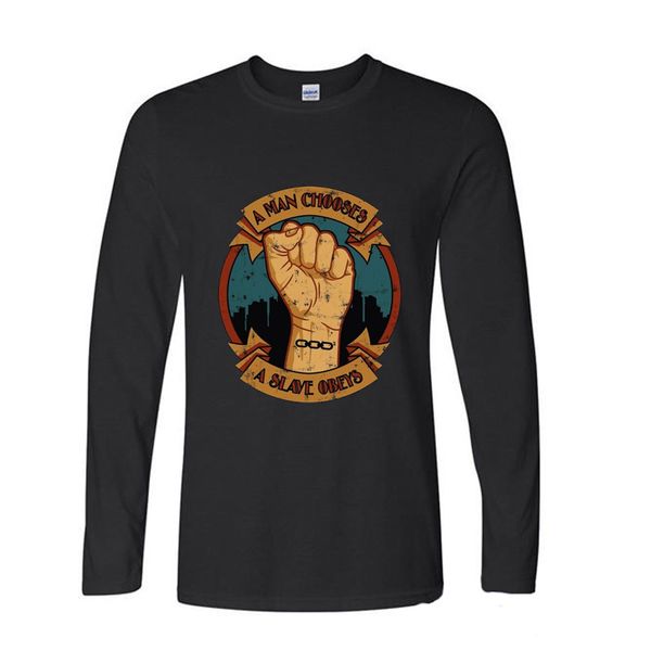 

o neck long sleeve cotton tshirt men clothes video games bioshock shooting game print funny t shirt men, White;black