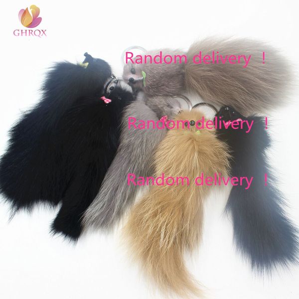 

19cm sell lovely fluffy fox fur key chain pom pom artificial fur keychain women girl bag charm pendant car keyring jewelry, Silver