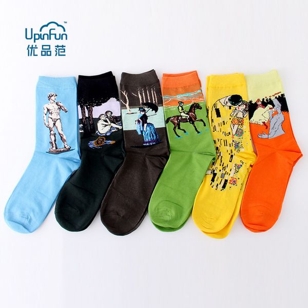 

upinfun modern new men's stocking characters oil paintings anti-odor swedish style men's stockings (6 pairs/lot, Black