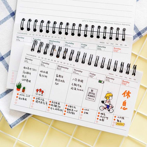 

cute week plan memo book weekly daily planner notebook agenda organizer stationery school supplies random color, Purple;pink