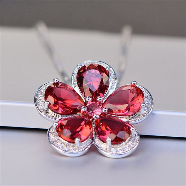 

s925 sterling silver luxury necklaces pendants for women ruby vintage flower necklace temperament fine jewelry colar accessories