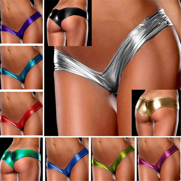 Sexy Dessous Latex Frauen Höschen Slips Bikini Tanga G Strings Tangas Kunstleder Low Rise Sex Erotische Kurze Unterwäsche weibliche Club Wear