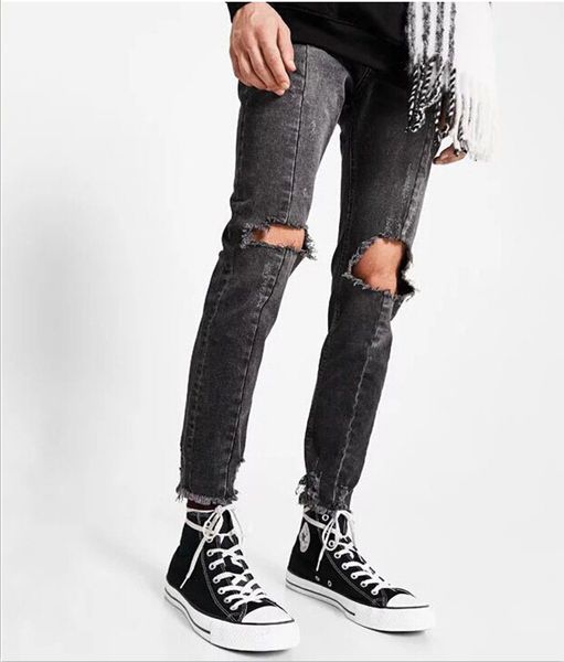 

Mens Ripped Jeans with Holes Male Skinny Fit Denim Pencil Pants Casual Washed Trousers Free Shipping