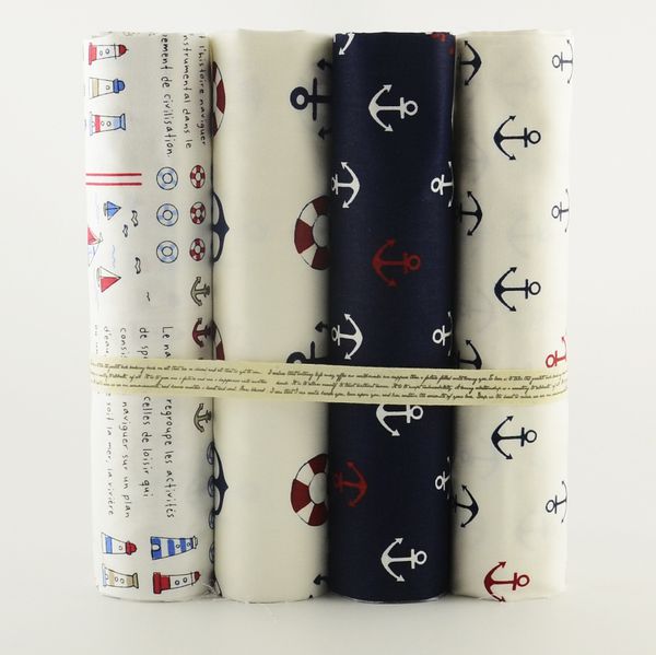 

teramila cotton fabric 4pcs 40cmx50cm/piece sea anchor printed fat quarter for sewing clothes bedding quilting patchwork crafts, Black;white
