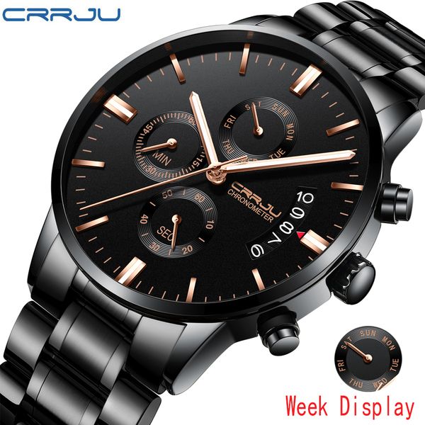 

crrju brand mens watches luxury waterproof date quartz watch man stainless steel sport wrist watch men waterproof clock, Slivery;brown