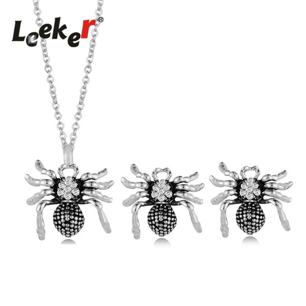 

leeker retro antique silver color spider shape stud earrings and pendant necklace jewelry sets for women jewelry tz014 lk10