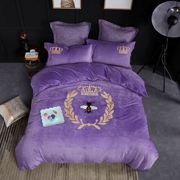 3d Embroidery Velvet Bedding Suit Noble Purple Olive Branch