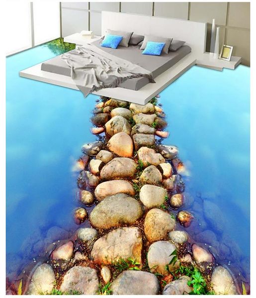 Murale personalizzato autoadesivo murale creativo foto carta da parati bella fiume ardesia percorso bagno bagno 3d pavimento in PVC indossare pavimentazione impermeabile antiscivolo