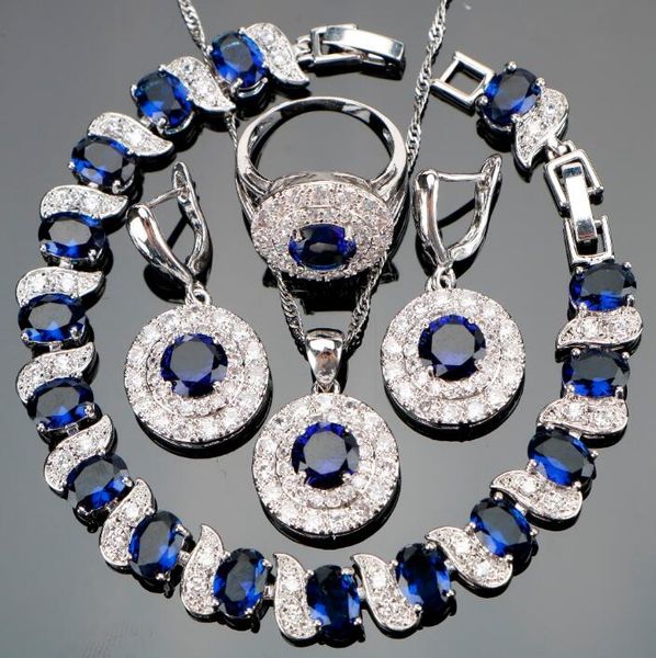 

jewelry silver 925 jewelry sets blue zircon bridal women pendant&necklace ring earrings with natural stones bracelets jewelery gift
