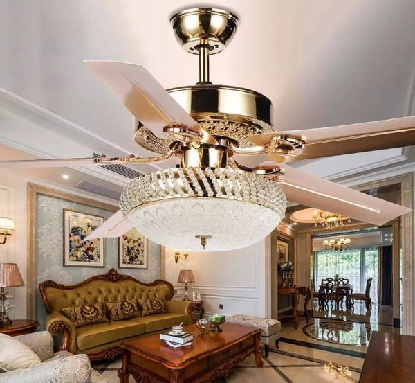 2019 Modern Ceiling Fan Lamp Led 3 Changing Light 5 Reversible Blades Crystal Chandeliers Light With Remote Control Mute Energy Saving Fan Llfa From