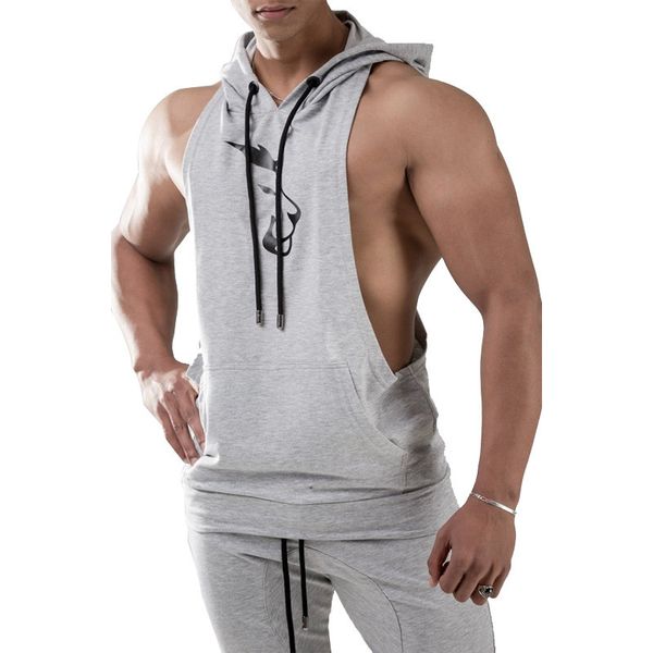 

2018 solid new summer products bodybuilding tank fitness men cotton sleeveless sweatshirt hoodies stringer riinr mens hooded trmpm, Black