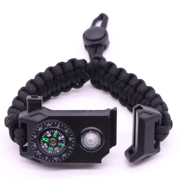 2019 Einstellbare Design Mix Farbdurchflut Seil Surlival Cord Bracelets Outdoor Paracord Armbänder mit SOS LED Light Compass Armbänder