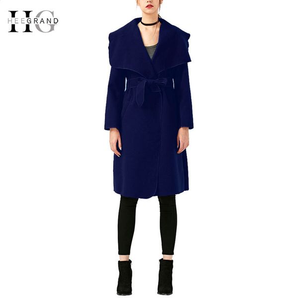 

hee grand 2018 winter coat women outwear oversize long red trench coat wool coats wide lapel belt pocket wool blend wwf914, Tan;black