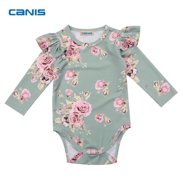 

2017 brand new newborn toddler infant baby girl floral bodysuit ruffled long sleeve jumpsuit outfits autunm clothes, Blue